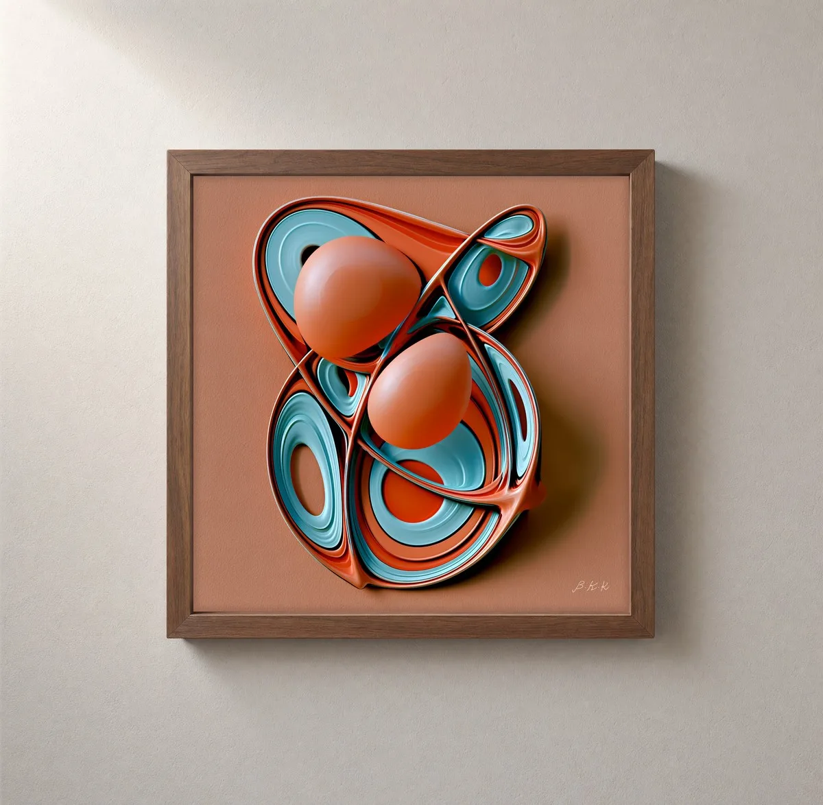 Nested Coral Orbs by Bassem, framed print on a wall