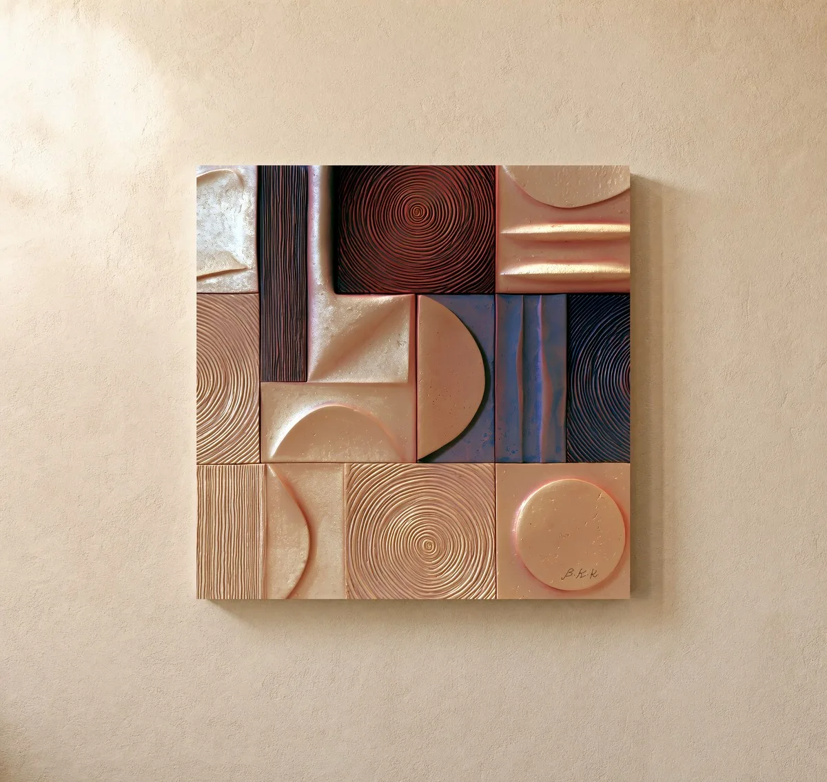 Tiles of Copper Rings by Bassem, canvas on a wall