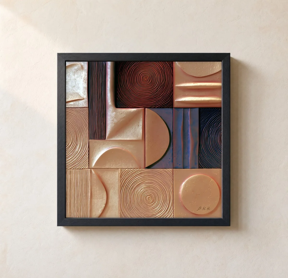 Tiles of Copper Rings by Bassem, framed print on a wall