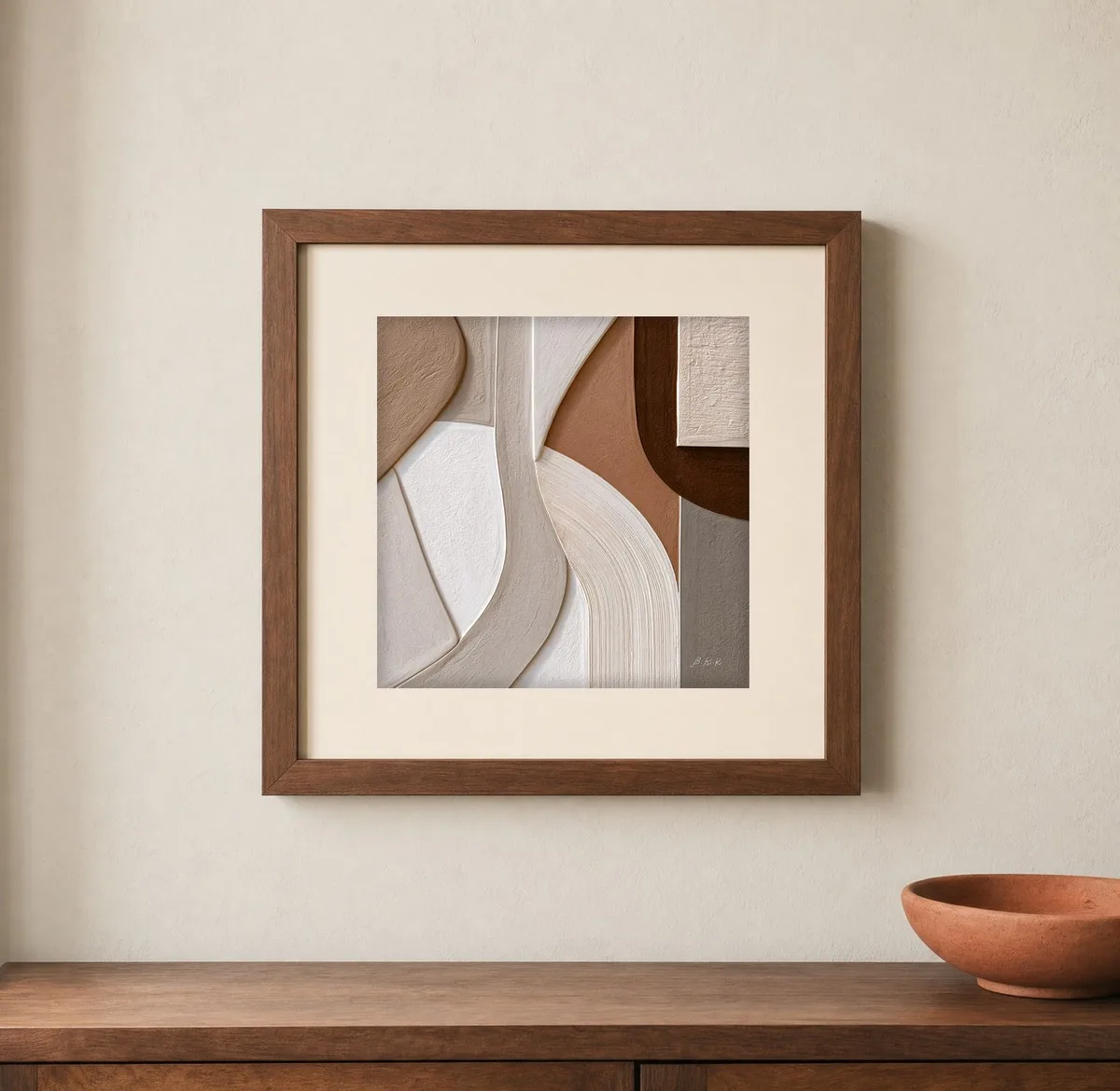 Brushed Plaster Bends by Bassem, art print shown framed on a wall