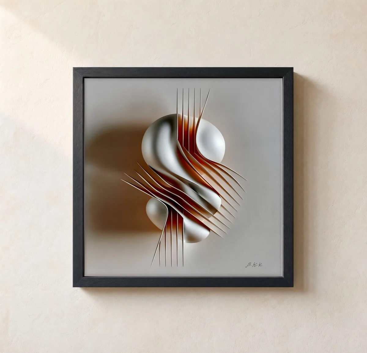 Strung White Curve by Bassem, framed print on a wall