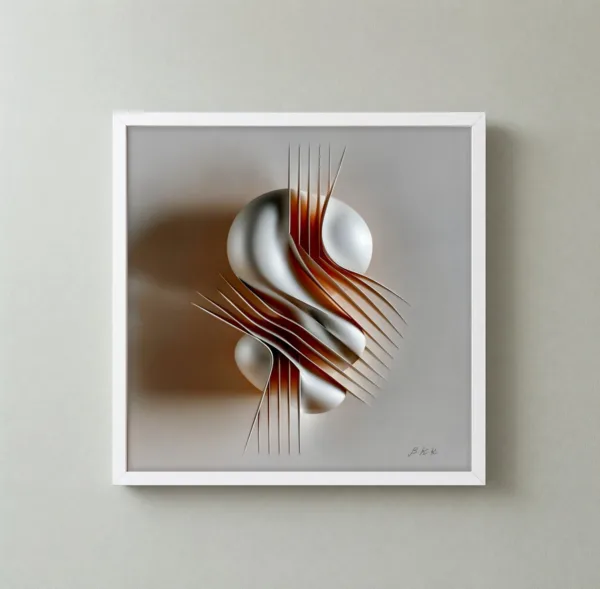 Strung White Curve by Bassem, framed print on a wall