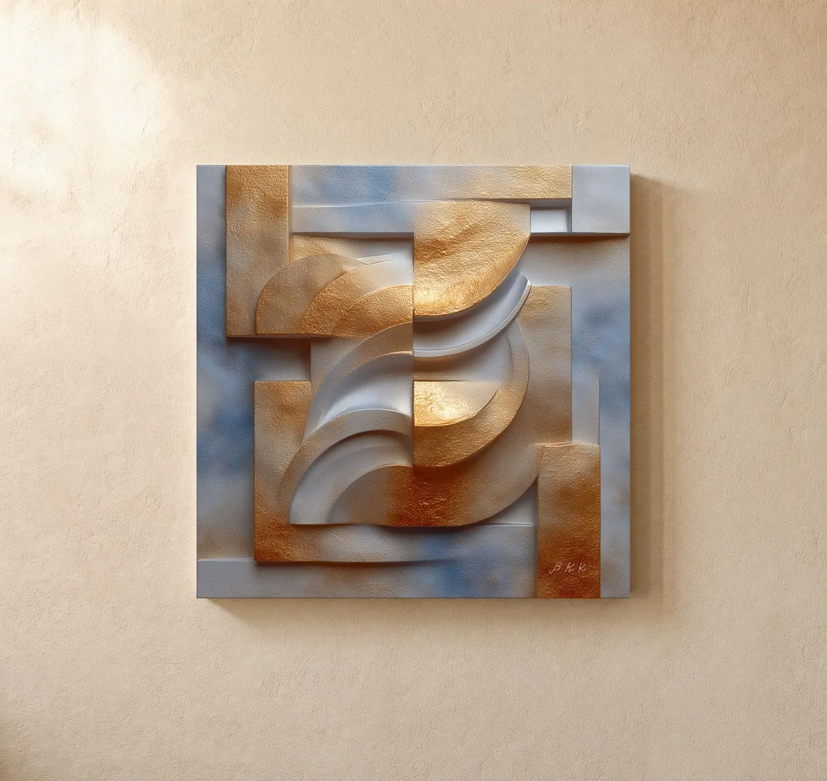 Gilded Plaster Crescents by Bassem, canvas on a wall