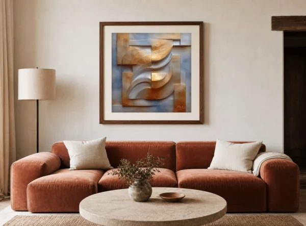 Gilded Plaster Crescents by Bassem, art print shown framed on a wall