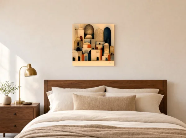 ba-0252-crosshatched-town-canvas-3-canvas-room-bedroom-white-v4 Crosshatched Town by Bassem, canvas on a wall