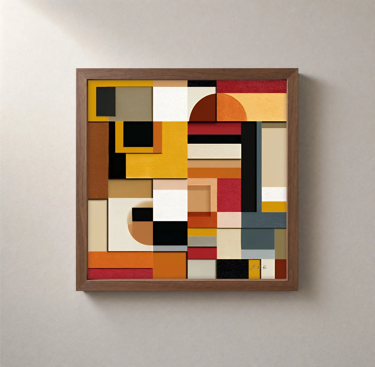 Sunlit Block Collage by Bassem, framed print on a wall