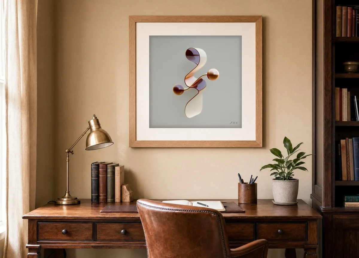 Copper Bead Ribbon by Bassem, art print shown framed on a wall