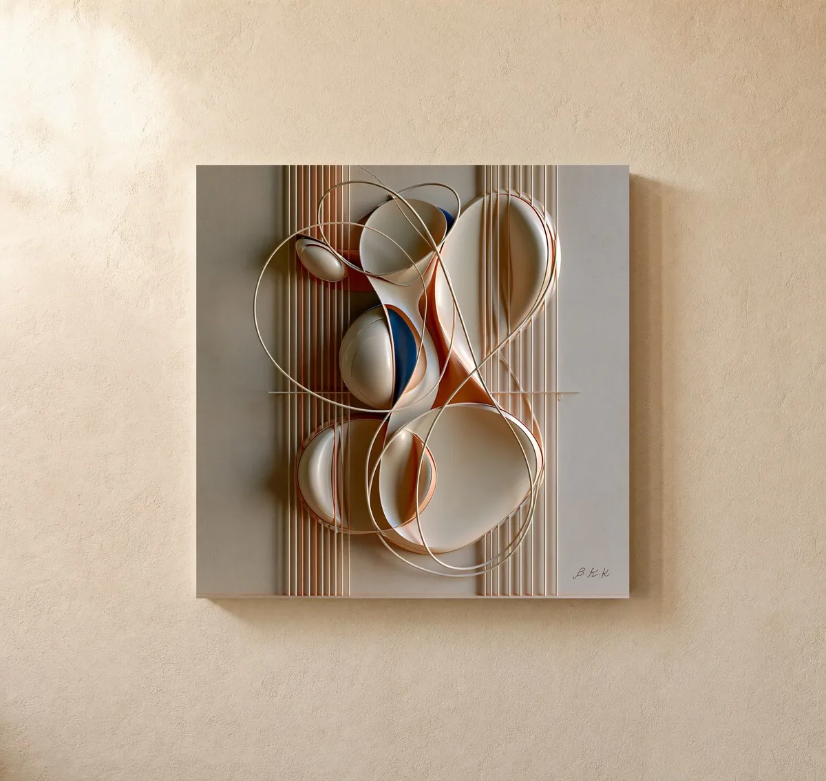 Pebbles in Loose Wire by Bassem, canvas on a wall