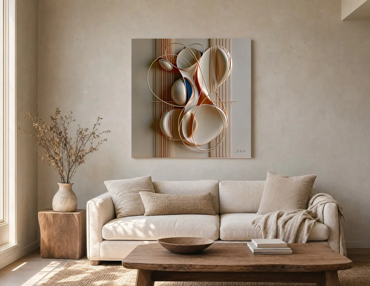 Pebbles in Loose Wire by Bassem, canvas on a wall