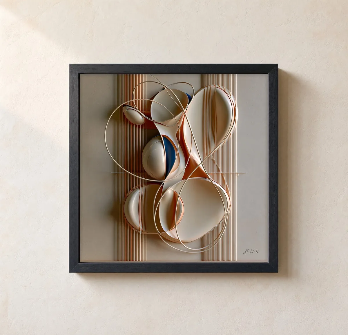 Pebbles in Loose Wire by Bassem, framed print on a wall