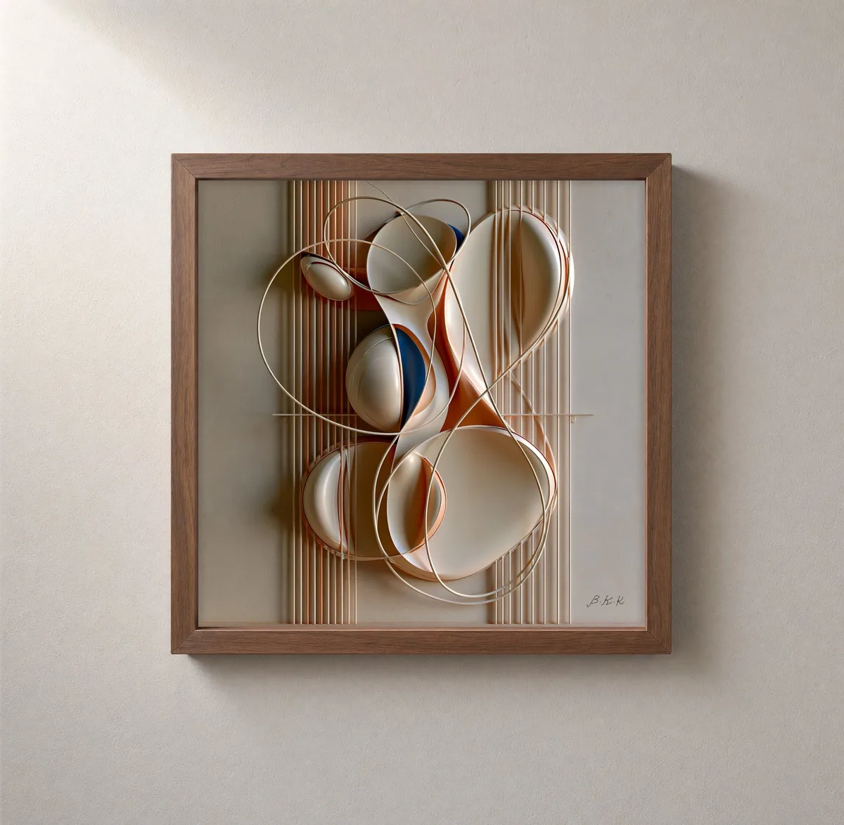 Pebbles in Loose Wire by Bassem, framed print on a wall