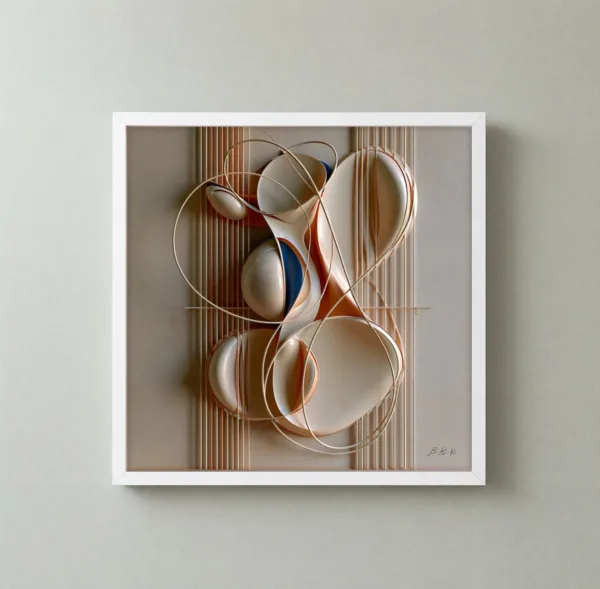 Pebbles in Loose Wire by Bassem, framed print on a wall