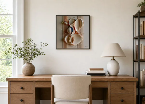 Pebbles in Loose Wire by Bassem, framed print on a wall