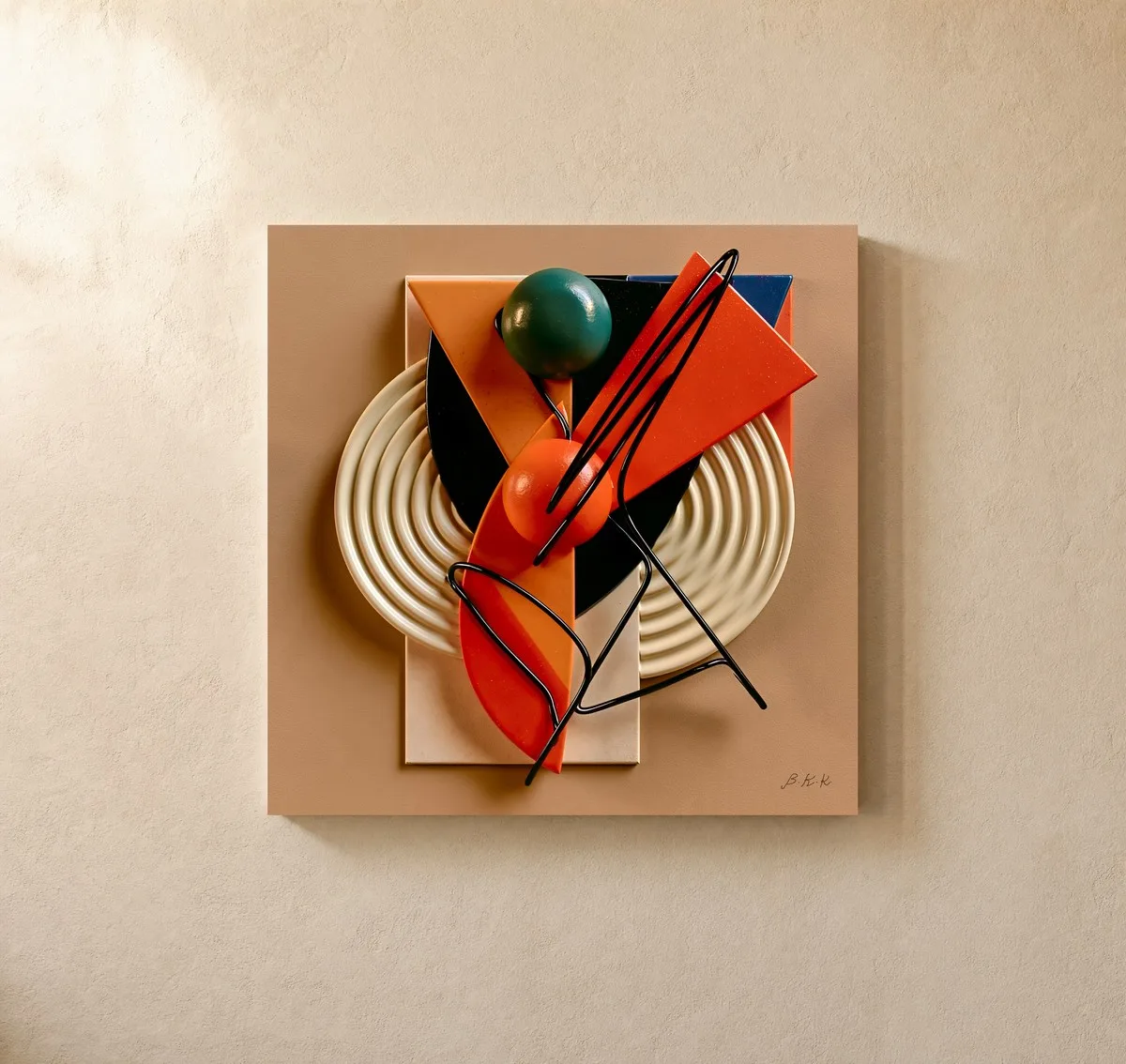 Wire Sketch on Rings by Bassem, canvas on a wall