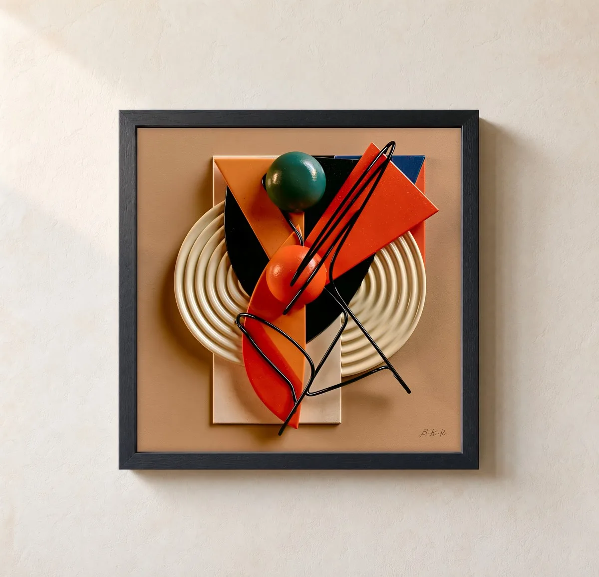 Wire Sketch on Rings by Bassem, framed print on a wall
