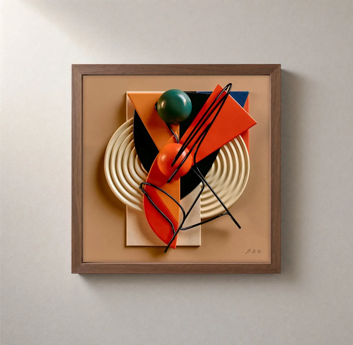 Wire Sketch on Rings by Bassem, framed print on a wall