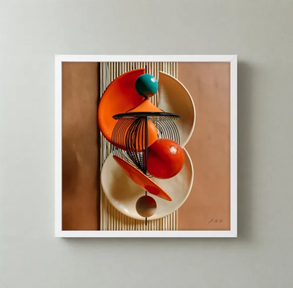 ba-0259-balanced-spheres-in-wire-framed-3-thin-closeup-white-v4 Balanced Spheres in Wire by Bassem, framed print on a wall