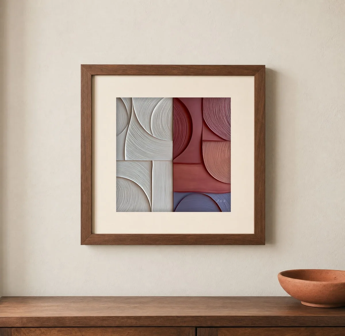 Ivory Meets Brick by Bassem, art print shown framed on a wall