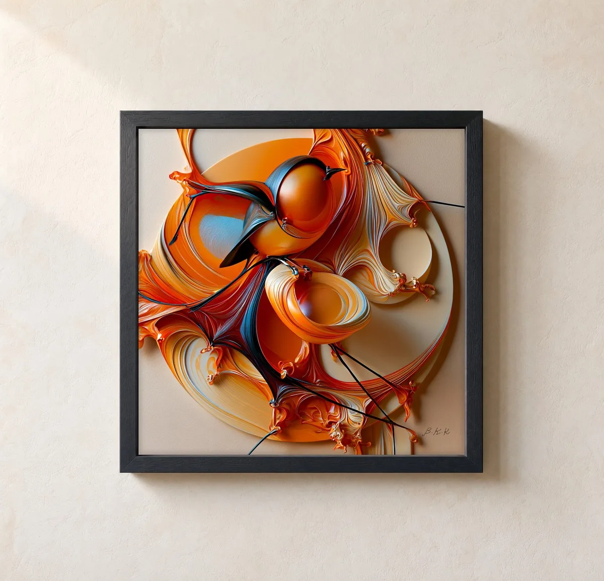 Amber Songbird by Bassem, framed print on a wall