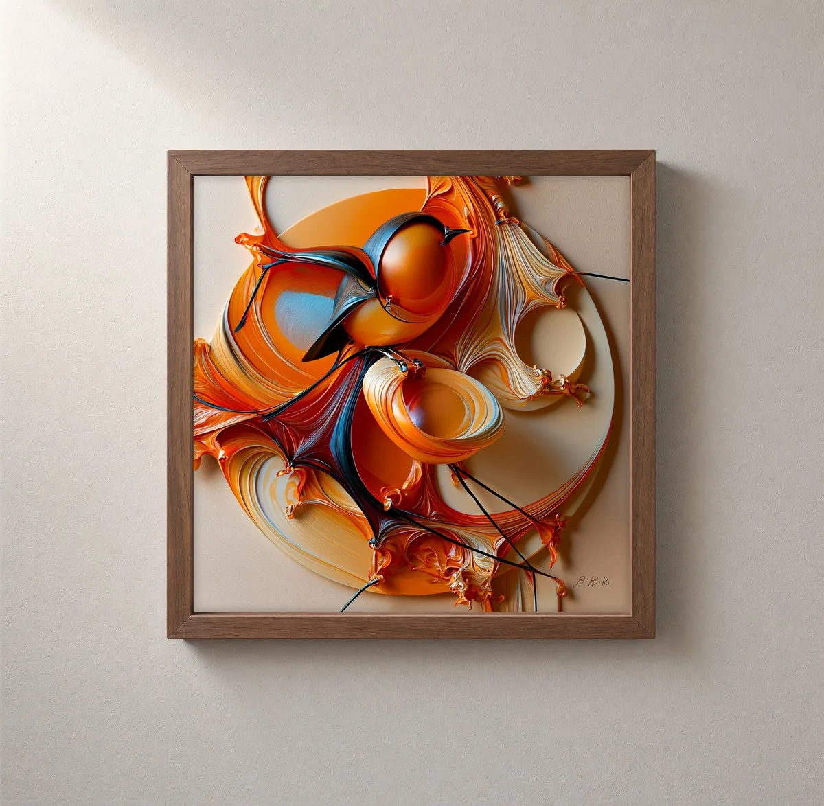 Amber Songbird by Bassem, framed print on a wall