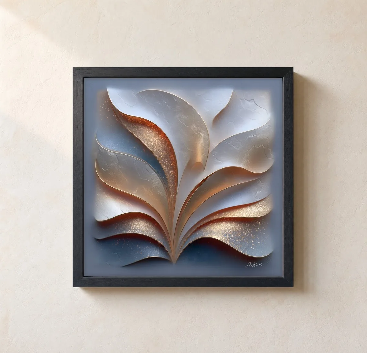 Glinting Fan of Leaves by Bassem, framed print on a wall