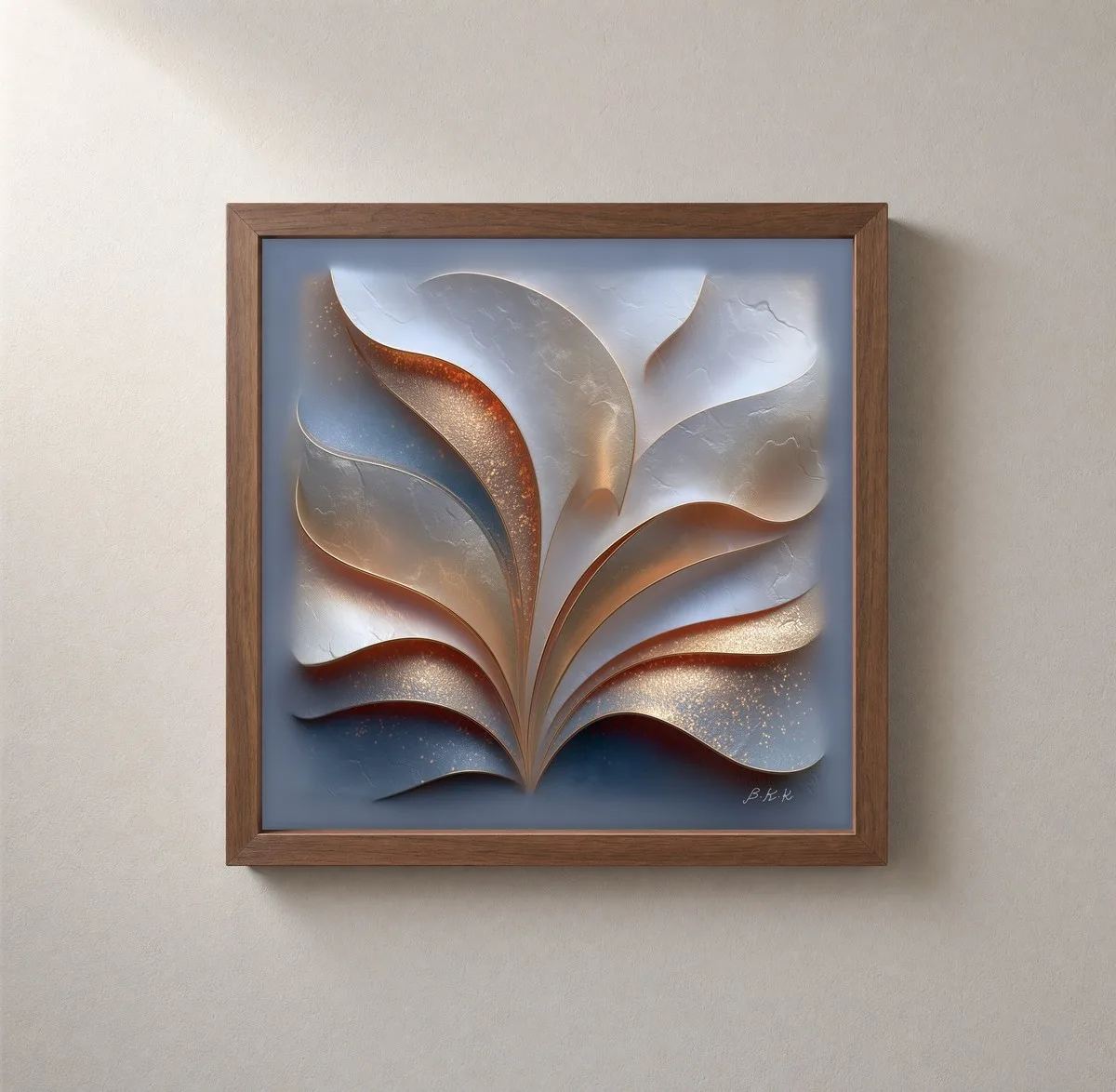 Glinting Fan of Leaves by Bassem, framed print on a wall