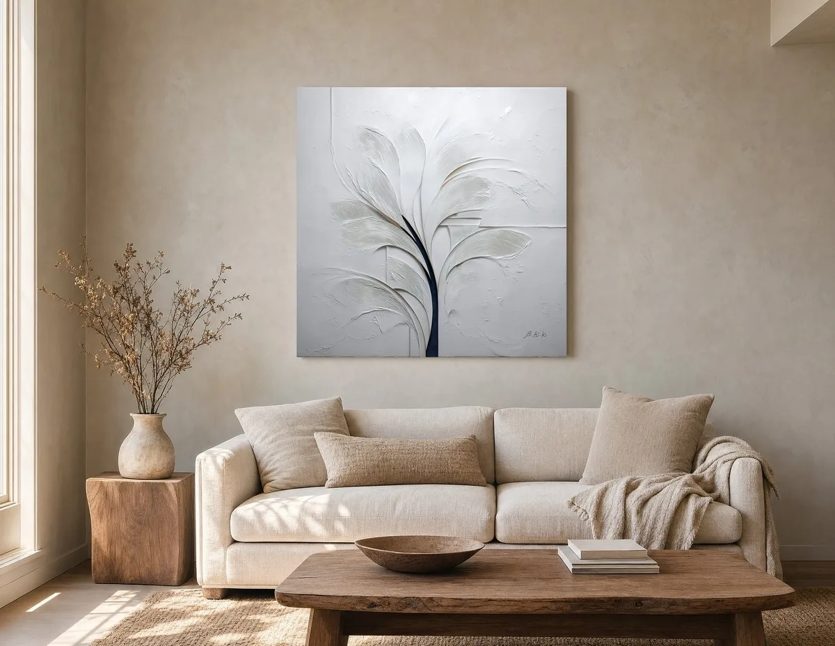 Feathered White Palm by Bassem, canvas on a wall