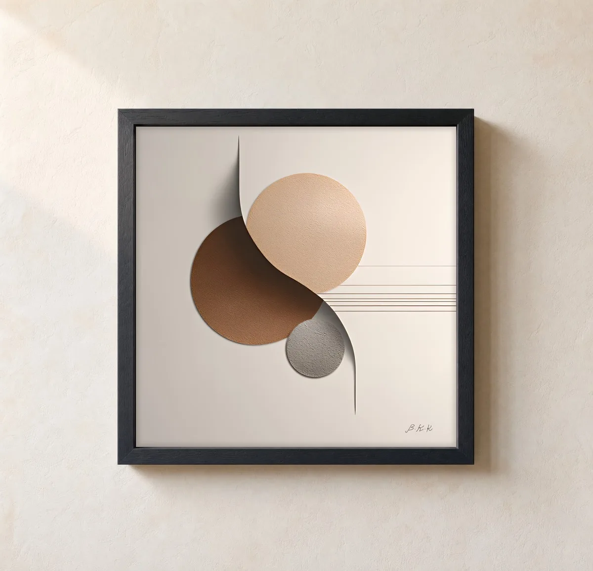 Overlapping Sand Moons by Bassem, framed print on a wall