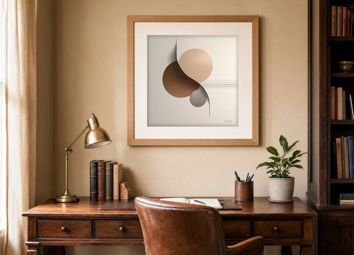 Overlapping Sand Moons by Bassem, art print shown framed on a wall