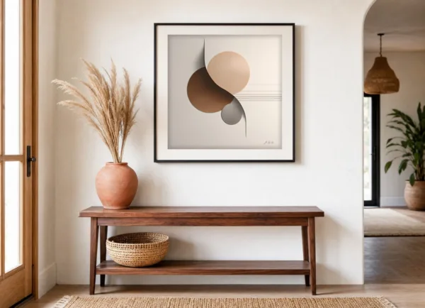 Overlapping Sand Moons by Bassem, art print shown framed on a wall