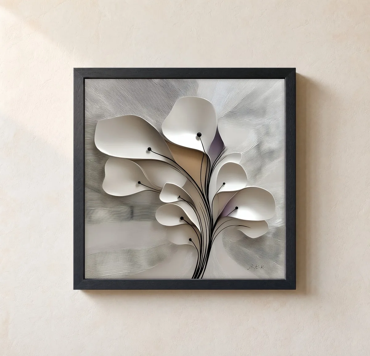 Pale Calla Spray by Bassem, framed print on a wall