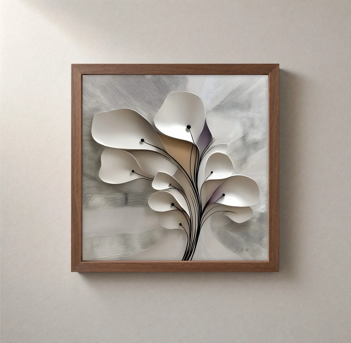 Pale Calla Spray by Bassem, framed print on a wall
