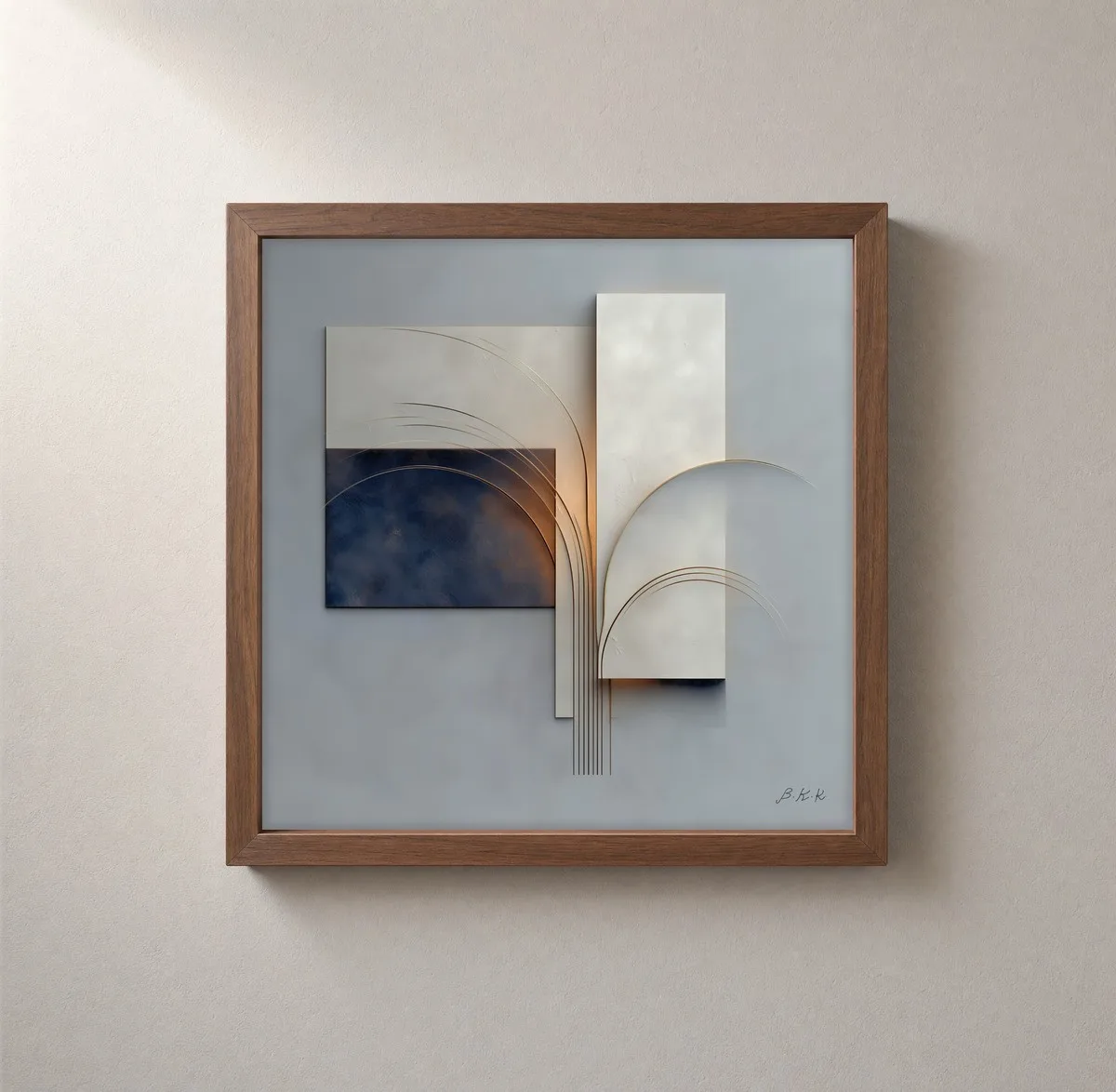 Glow Between Panels by Bassem, framed print on a wall