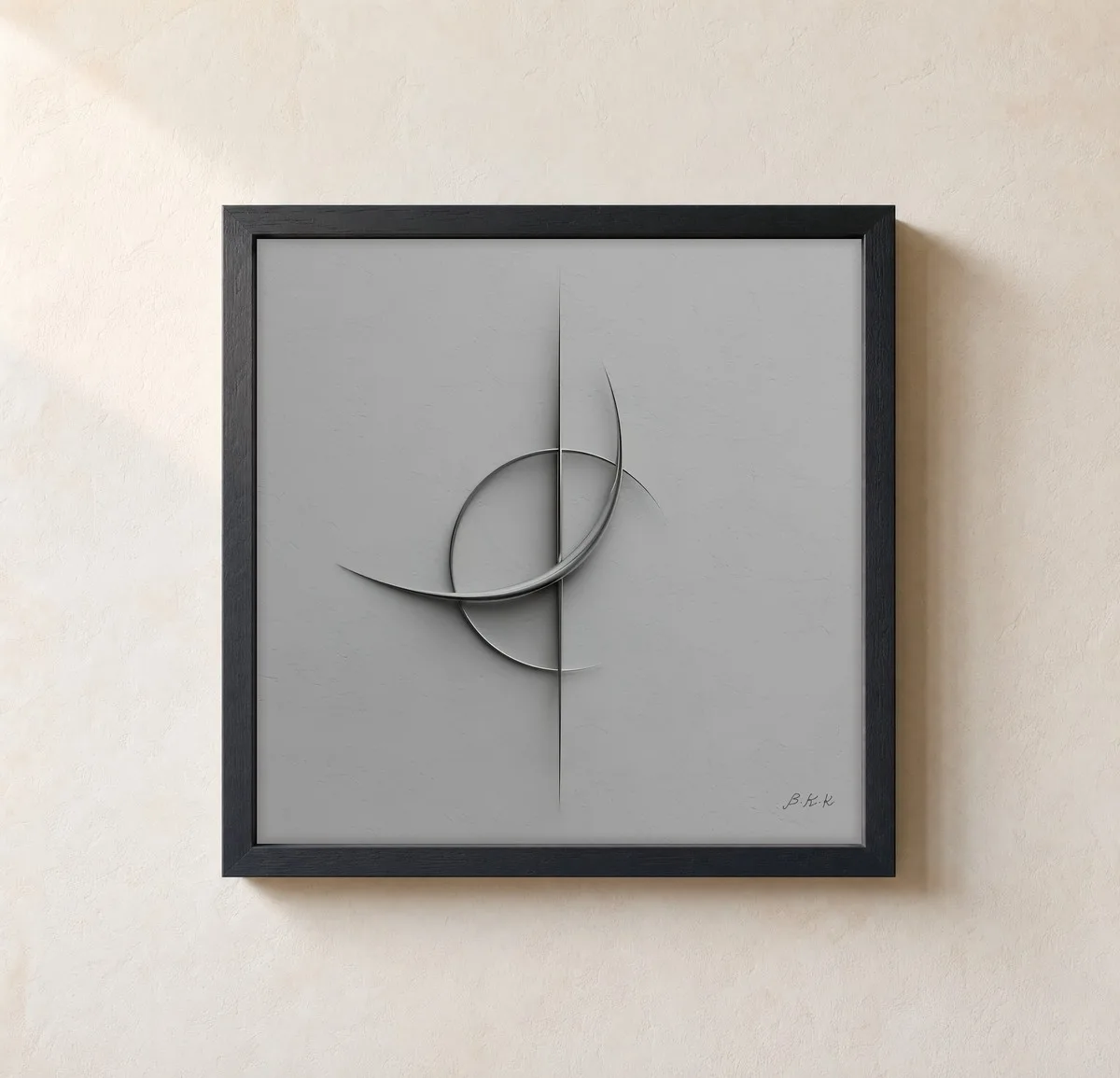 ba-0271-silver-crescent-line-framed-1-thin-closeup-black-v4 Silver Crescent Line by Bassem, framed print on a wall