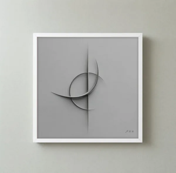 ba-0271-silver-crescent-line-framed-3-thin-closeup-white-v4 Silver Crescent Line by Bassem, framed print on a wall