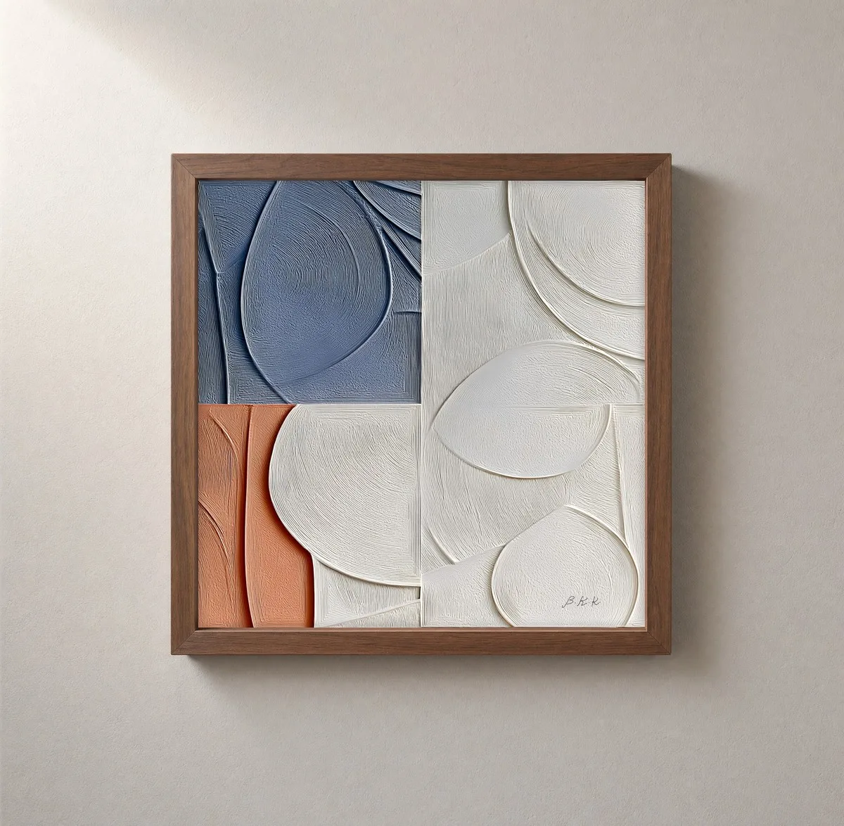 Blue Leaf Quadrants by Bassem, framed print on a wall