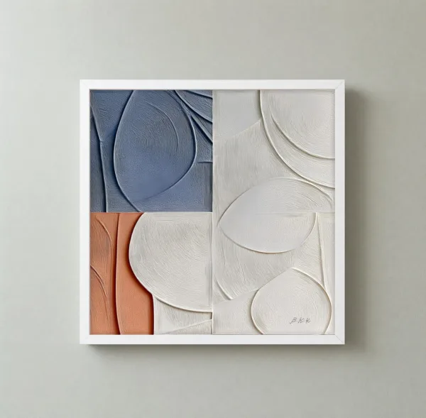 Blue Leaf Quadrants by Bassem, framed print on a wall