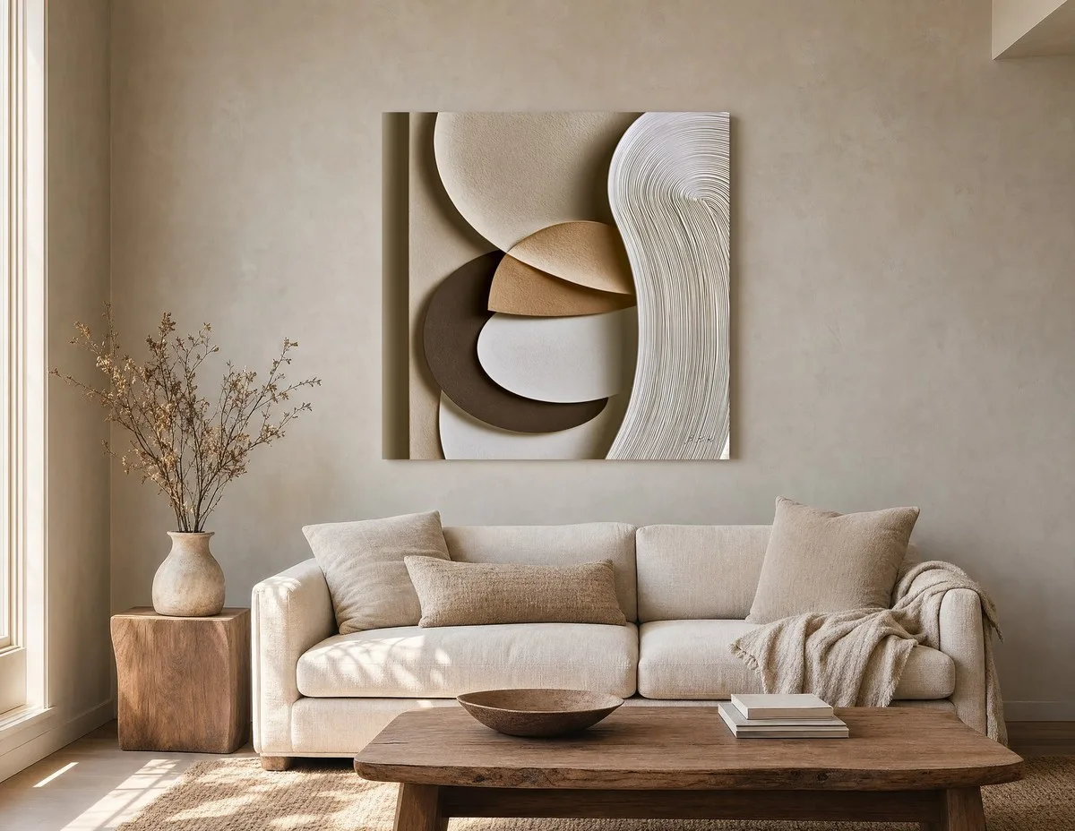 Pebbles and Combed Ribbon by Bassem, canvas on a wall