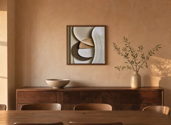 Pebbles and Combed Ribbon by Bassem, framed print on a wall