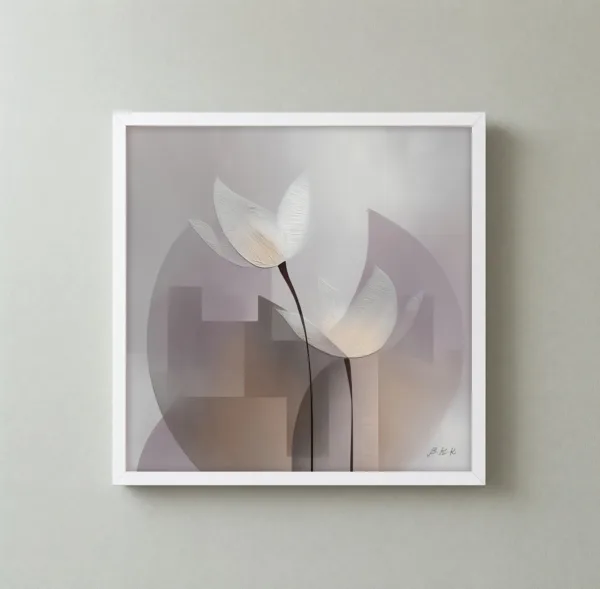 Tulips Before Mauve Moon by Bassem, framed print on a wall