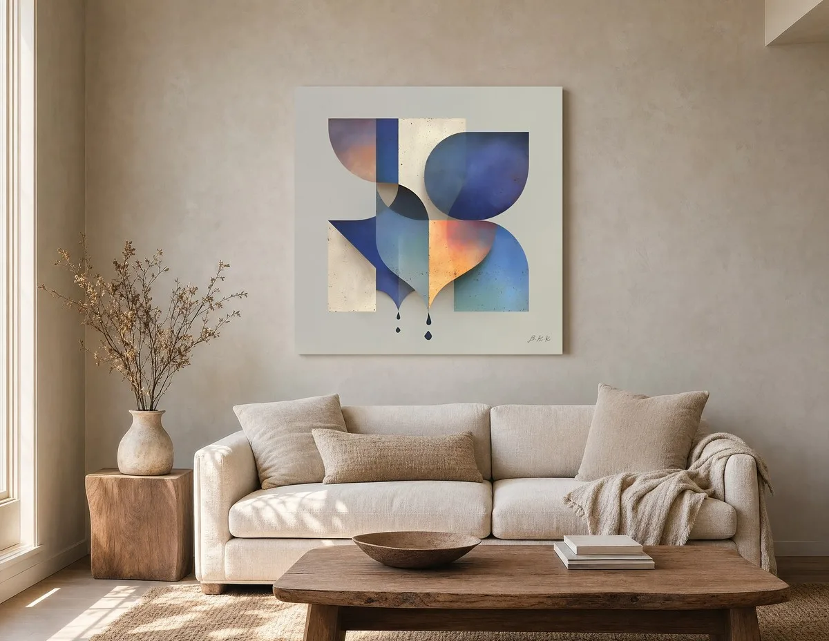 Indigo Drops Falling by Bassem, canvas on a wall