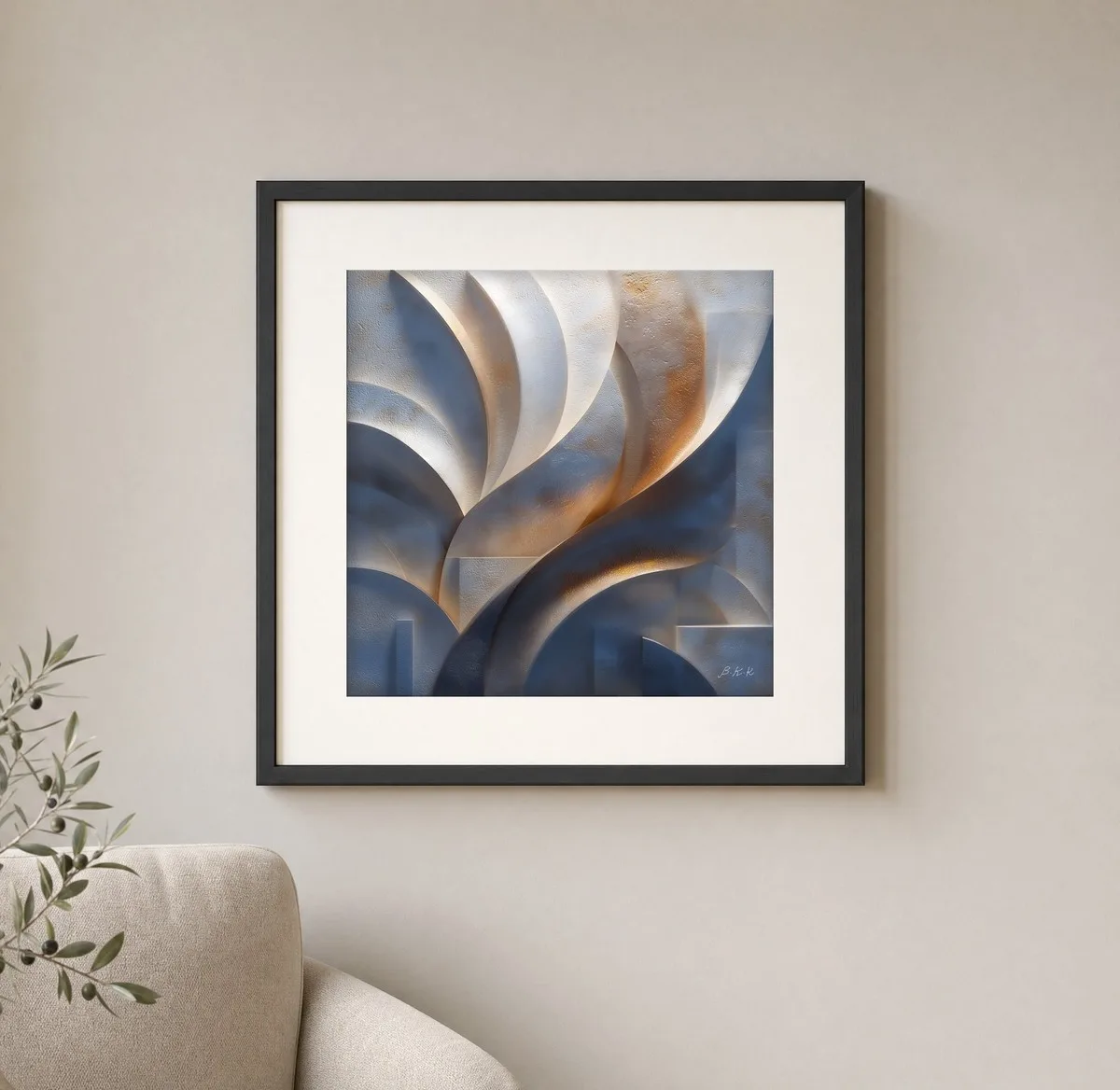 Slate Sweep at Daybreak by Bassem, art print shown framed on a wall