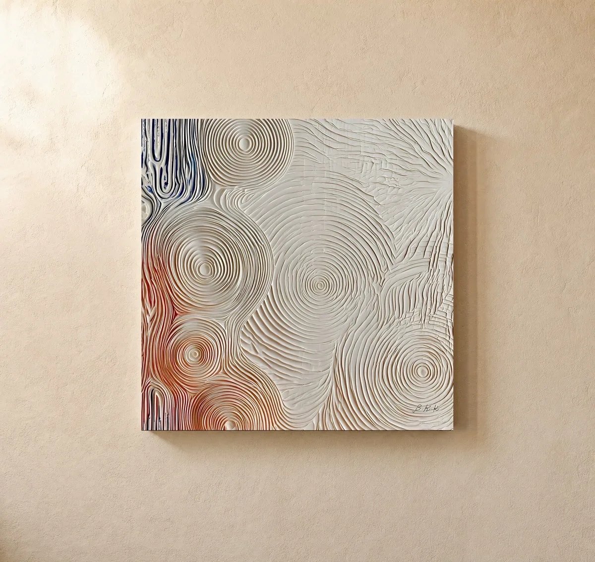 Cream Ripple Rings by Bassem, canvas on a wall