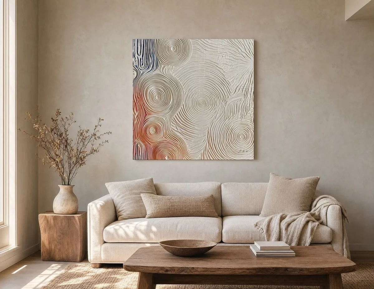 Cream Ripple Rings by Bassem, canvas on a wall