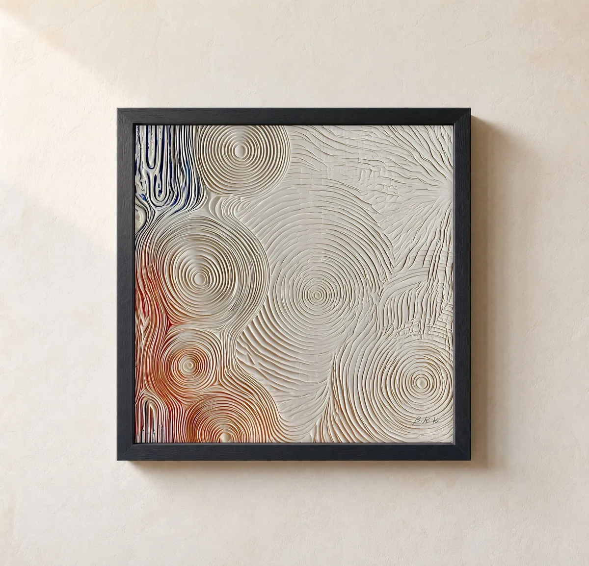 Cream Ripple Rings by Bassem, framed print on a wall