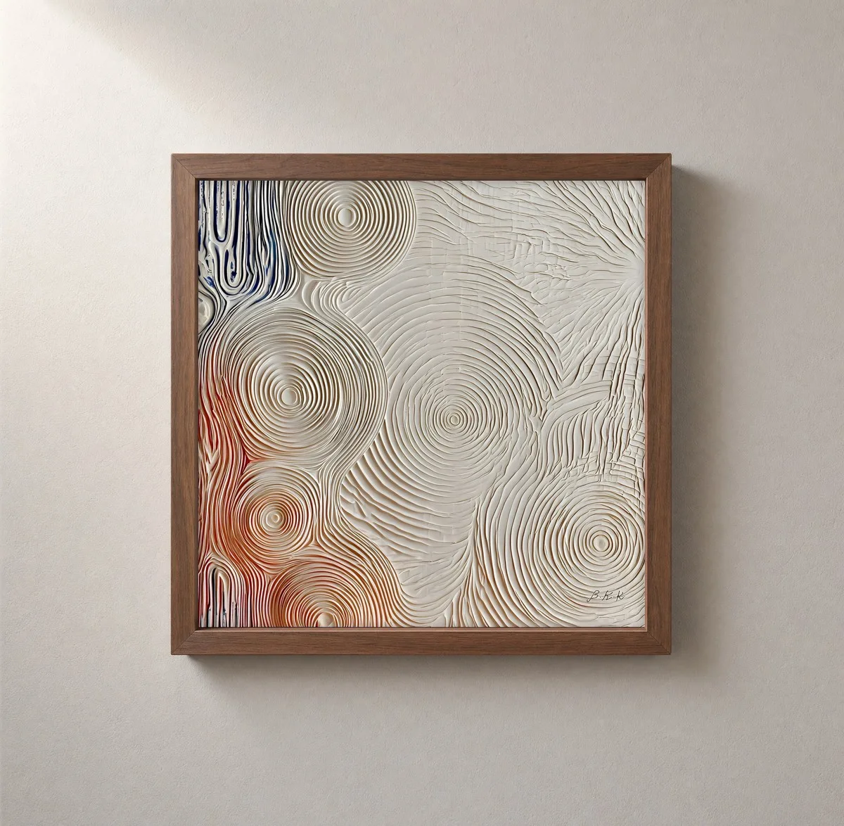 Cream Ripple Rings by Bassem, framed print on a wall