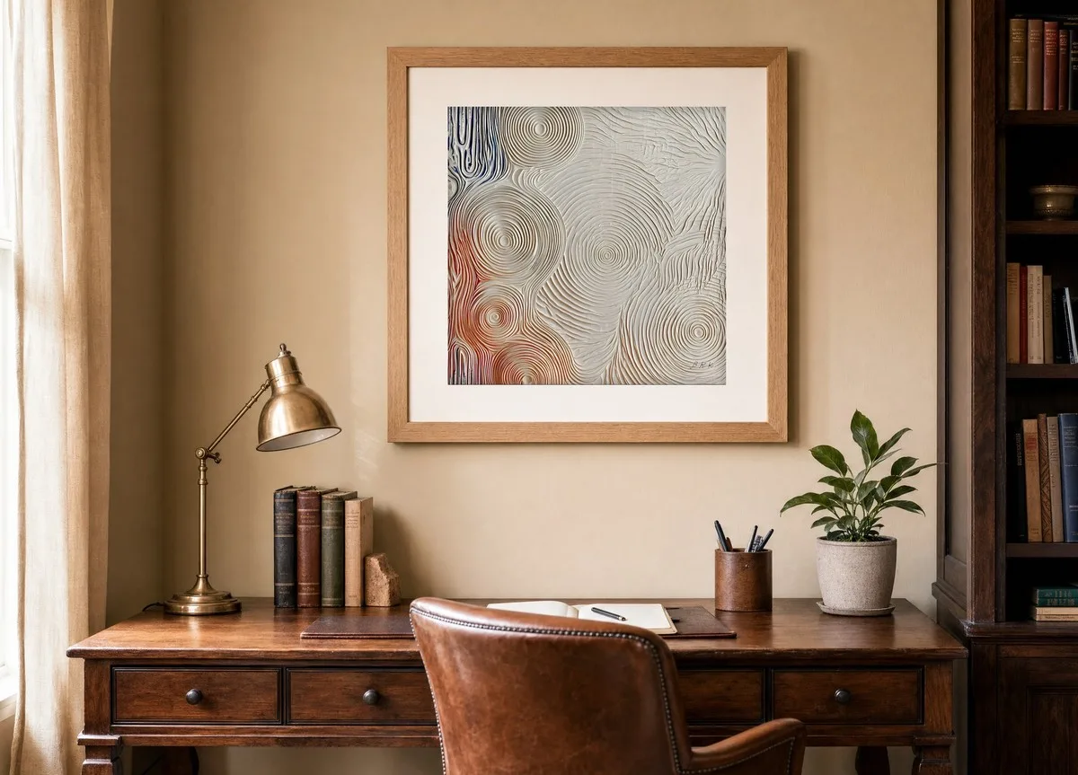 Cream Ripple Rings by Bassem, art print shown framed on a wall