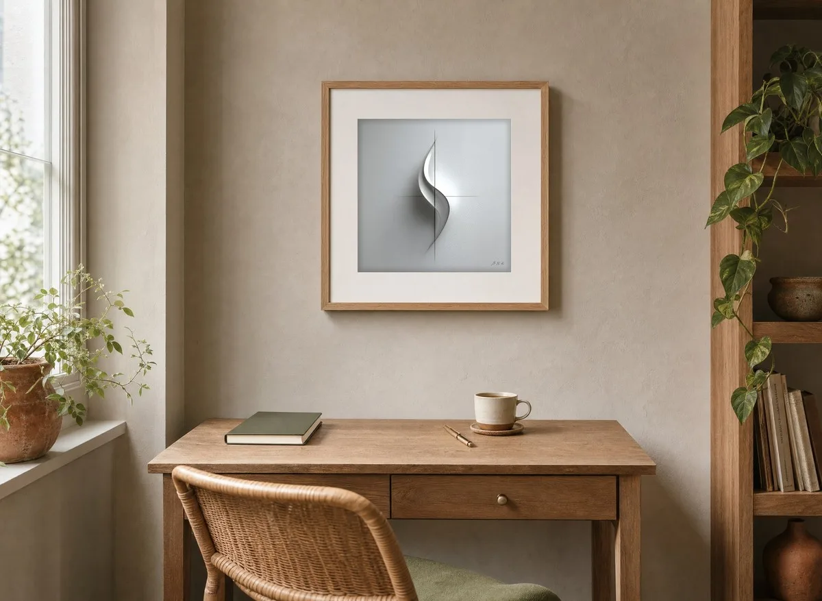 Pale Blade at Rest by Bassem, art print shown framed on a wall
