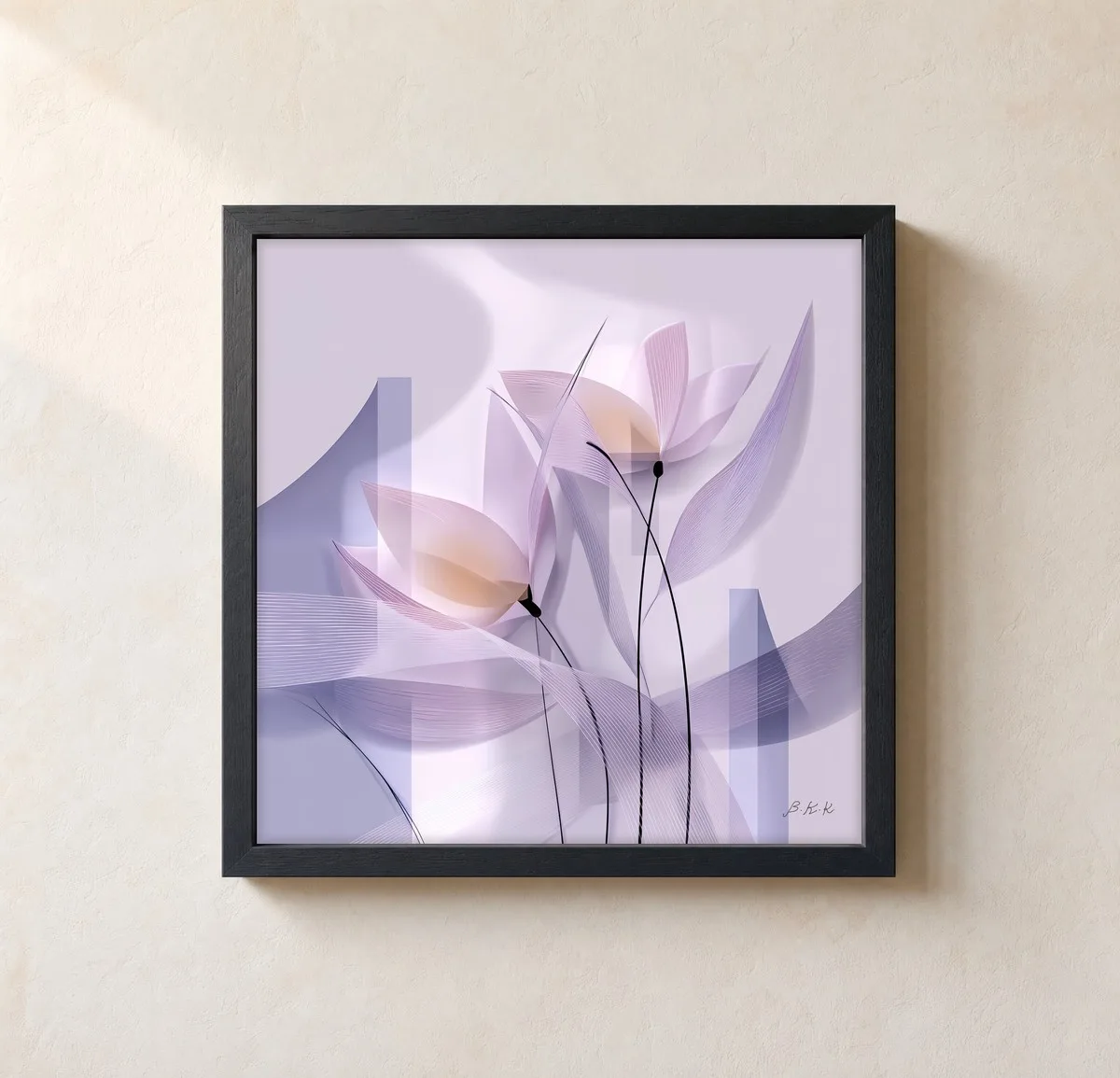 Sheer Lilac Tulips by Bassem, framed print on a wall