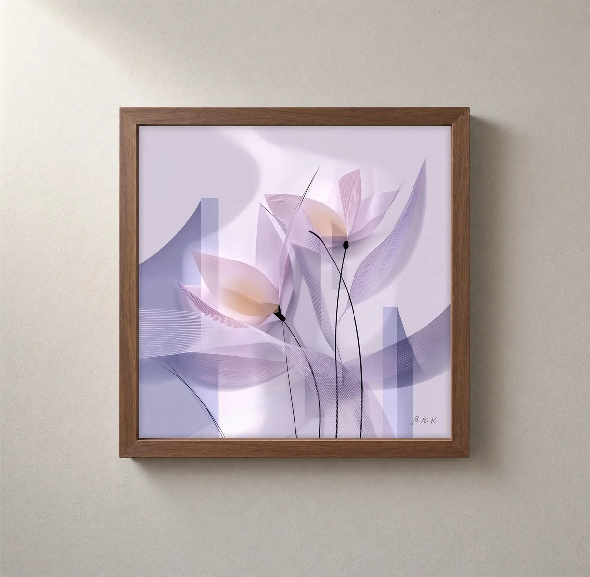 Sheer Lilac Tulips by Bassem, framed print on a wall
